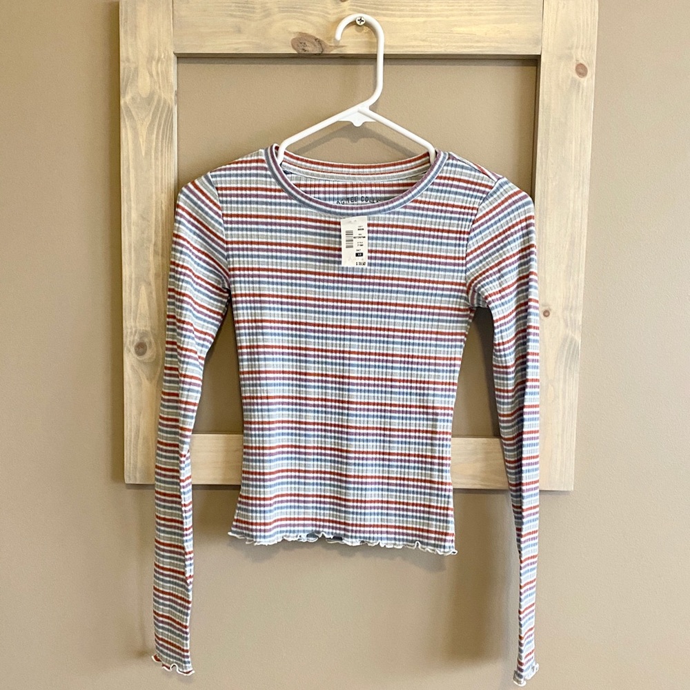 Aeropostale Long Sleeve Striped Shrunken Tee